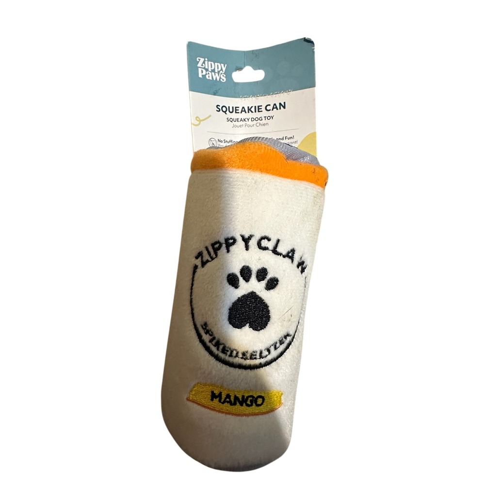 NEW ZippyPaws Spiked Seltzer Mango Squeakie Can Plush Dog Toy Stuffing-Free